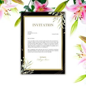 Black Gold Floral Professional Invitation Letter A4 - Postpatra
