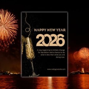 Black Modern Happy New Year Letter - Postpatra