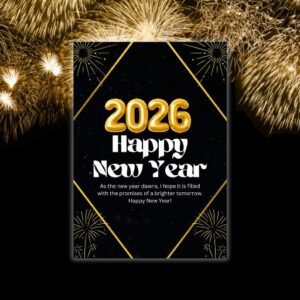 Black & Yellow Simple Happy New Year 2026 (A4) - Postpatra