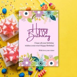 Floral Happy Birthday Card Invitation Portrait - Postpatra