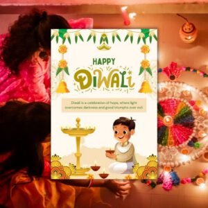 Gold and Green Illustrated Happy Diwali A4 - Postpatra