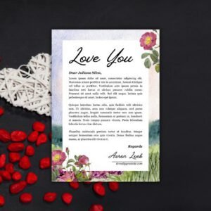 Green Purple Floral Watercolor Love Letter A4 - Postpatra