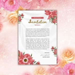 Light Grey and Pink Floral Border Professional Invitation Letter A4 - Postpatra