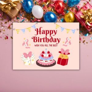 Pink and Red Illustrative Birthday Postcard - Postpatra