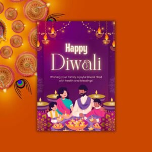 Purple and Gold Illustrated Happy Diwali A4 - Postpatra