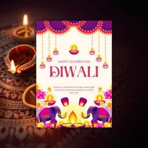 Purple and Pink Modern Happy Diwali A4 - Postpatra