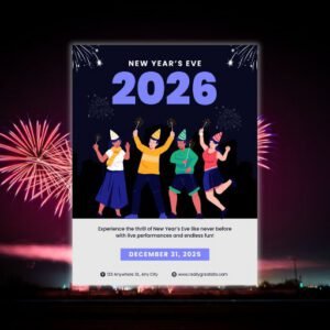 Purple and White Illustrative New Year's Eve Party letter - Postpatra