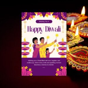 Purple and Yellow Illustration Happy Diwali A4 - Postpatra