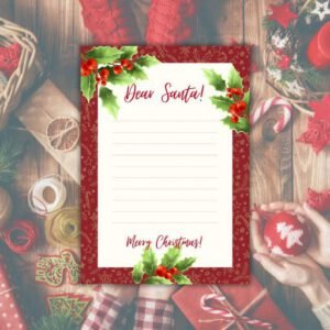 Red Green Floral Holly Illustration Christmas Santa Letter - Postpatra
