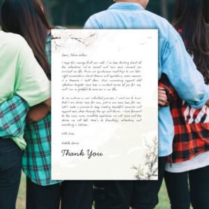 White Beige and Green Illustrated Aesthetic Floral Thank You Letter A4 - Postpatra
