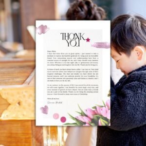 White and Pink Floral Thank You Letter A4 - Postpatra