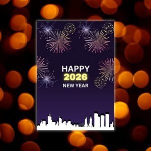 Yellow & Dark Purple Simple Happy New Year (A4) - Postpatra