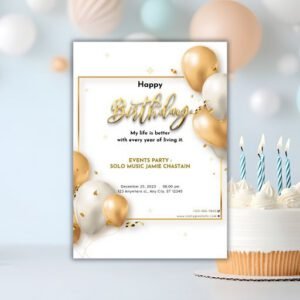 beige and gold minimalist happy birthday invitation mock - postpatra