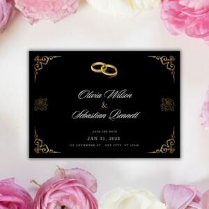 Black and Gold Ornate Sophisticated and Elegant Wedding Invitation Postcard - Postpatra