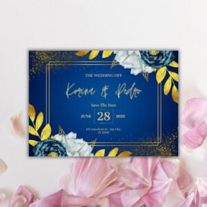 Blue and Gold Luxury Wedding Invitation Postcard - Postpatra