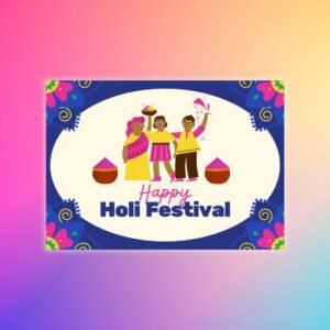 Blue and Pink Illustrative Happy Holi Postcard - Postpatra