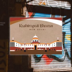 Brown And Beige Rashtrapati Bhavan Illustrated Postcard - Postpatra