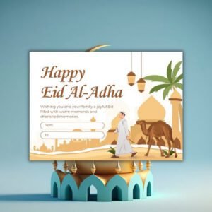 Brown and White Modern Happy Eid Al-Adha Postcard - Postpatra