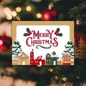 Gold Green and Red Playful Merry Christmas Postcard – Postpatra
