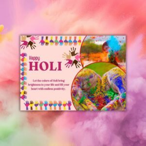 Green and Pink Photo Holi Festival Greeting Postcard - Postpatra