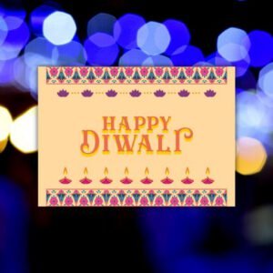 Orange And Pink Minimal Illustrative Decorative Happy Diwali Postcard - Postpatra