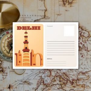 Orange Illustrative Delhi Travel Postcard - Postpatra