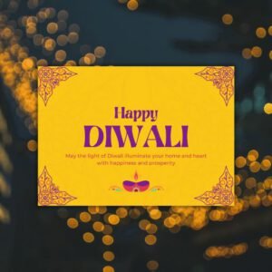 Pink Yellow & Violet Happy Diwali Postcard - Postpatra