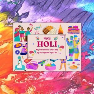 Pink and Beige Bold Holi Festival Greeting Postcard - Postpatra