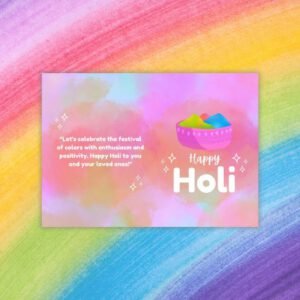Pink and Orange Illustrative Happy Holi Postcard - Postpatra