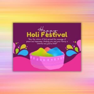 Purple and Pink Illustrative Happy Holi Postcard - Postpatra