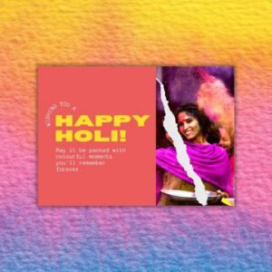 Red and Yellow Ripped Maximalist Holi Festival Postcard - Postpatra