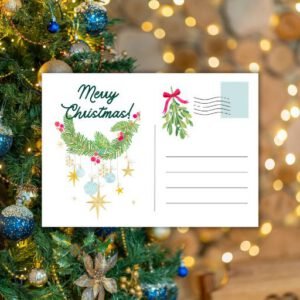 White And Green Simple Illustrated Christmas Postcard - Postpatra